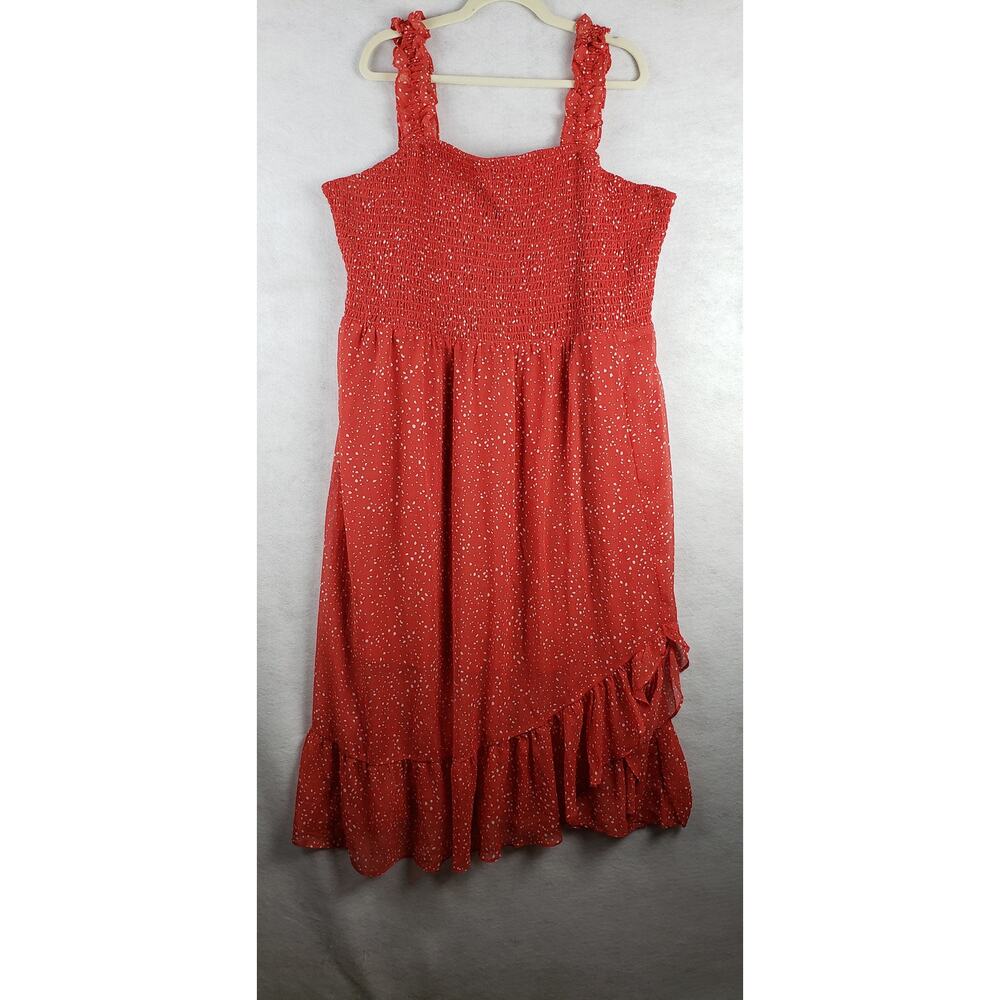 Maurices Women's 2X Ruffle Bottom Smocked Midi Dress Red Polka Dot Spots New